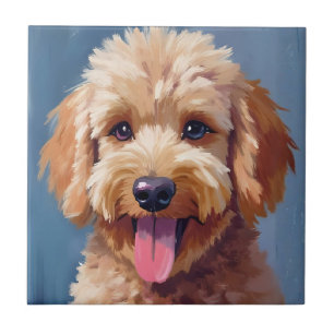 Golden Doodle Hund Vattenfärg Målning Husdjur Kakelplatta