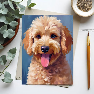 Golden Doodle Hund Vattenfärg Målning Husdjur Vykort