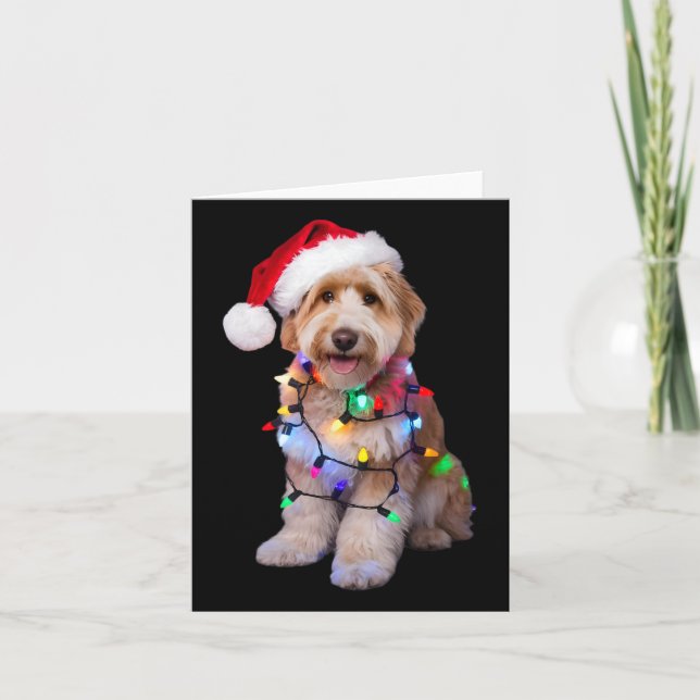 Golden Doodle i Santa Hat som vällde upp i jul Kort (Framsida)