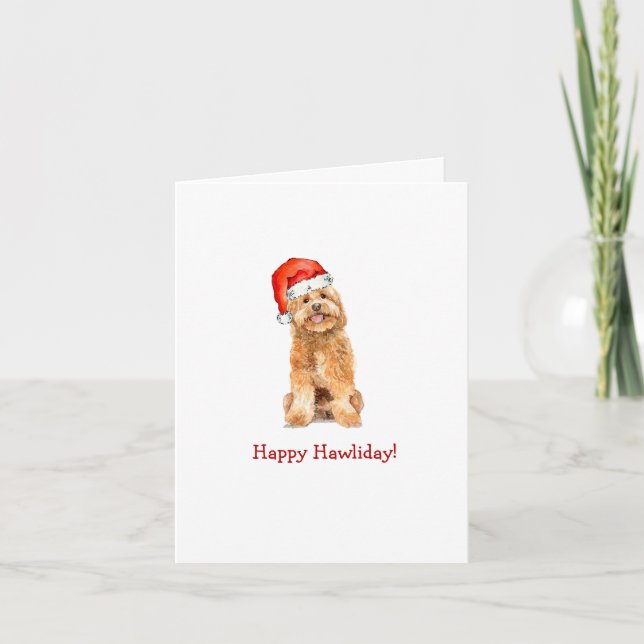 Golden doodle i Santa hatt Veckad Högtid  Kort (Framsida)