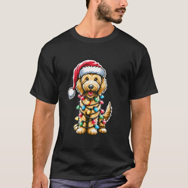 Golden Doodle Julgran Julafton Hund Pajamas Guld T Shirt (Framsida)