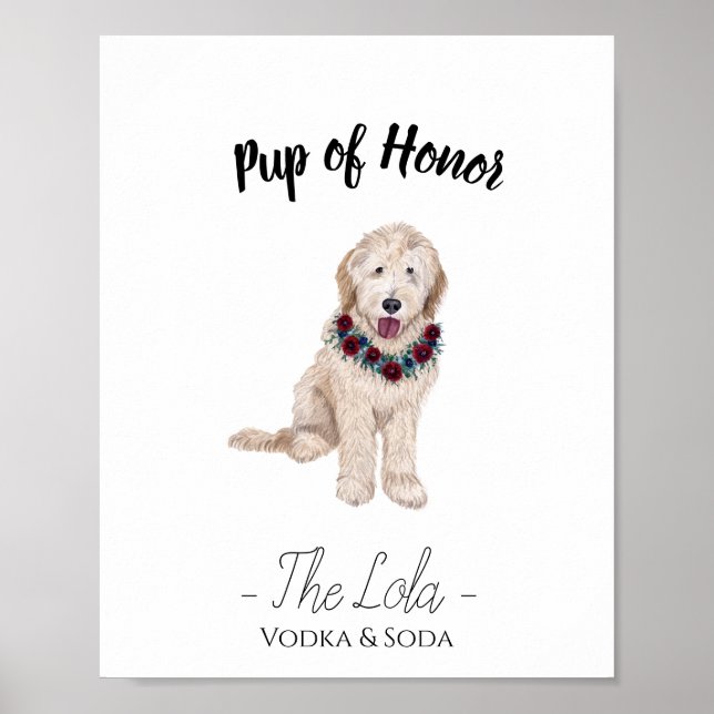 Golden Doodle med Lei Bröllop Drink Sign Poster (Framsidan)