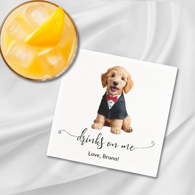 Golden Doodle Puppy dricker på mig Hund Bröllop Pappersservett (Golden Doodle Puppy Drinks On Me Dog Wedding Napkins)