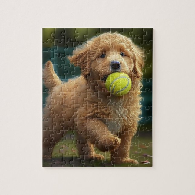 Golden Doodle Puppy Plays Boll Pussel (Vertikal)