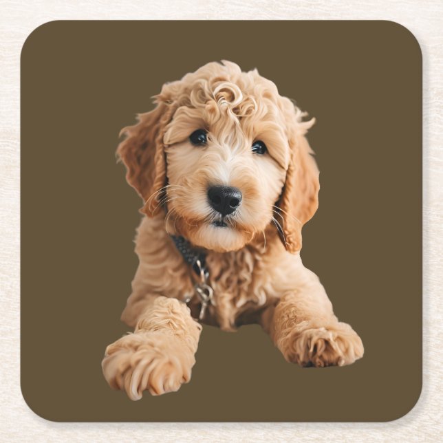 Golden Doodle Puppy Underlägg Papper Kvadrat (Framsidan)