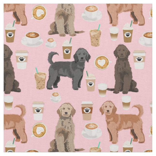 Golden Doodle Söta kaffet älskare rosa Tyg (Närbild)