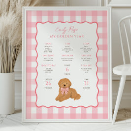 Golden Doodle Valp Hund 1:a Födelsedagsmilstolpe Poster