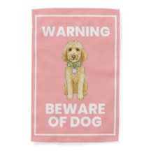 Golden Doodle Yard Flag  - Beware of Dog - Pink