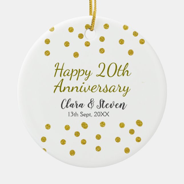 Golden dots glitter happy 20th anniversary wedding julgransprydnad keramik (Framsidan)
