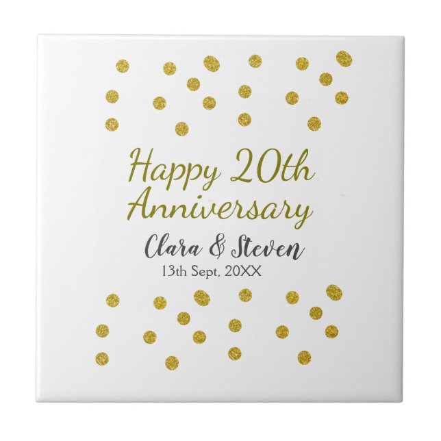 Golden dots glitter happy 20th anniversary wedding kakelplatta (Framsidan)
