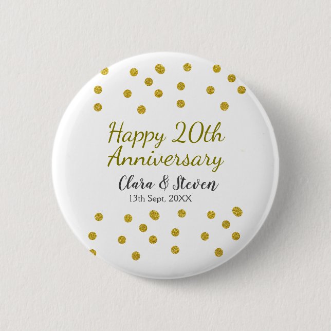 Golden dots glitter happy 20th anniversary wedding knapp (Framsida)