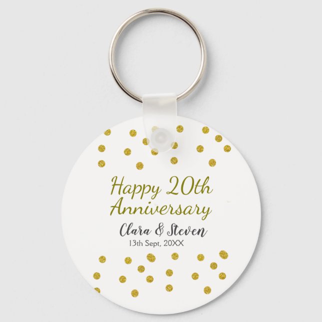 Golden dots glitter happy 20th anniversary wedding nyckelring (Framsida)