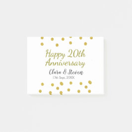 Golden dots glitter happy 20th anniversary wedding post-it block