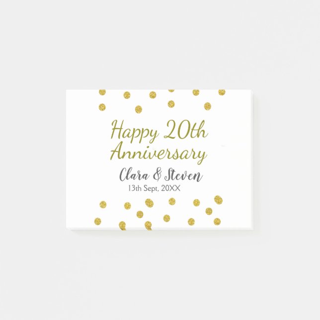 Golden dots glitter happy 20th anniversary wedding post-it block (Framsida)