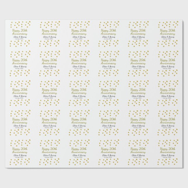 Golden dots glitter happy 20th anniversary wedding presentpapper (Platt)