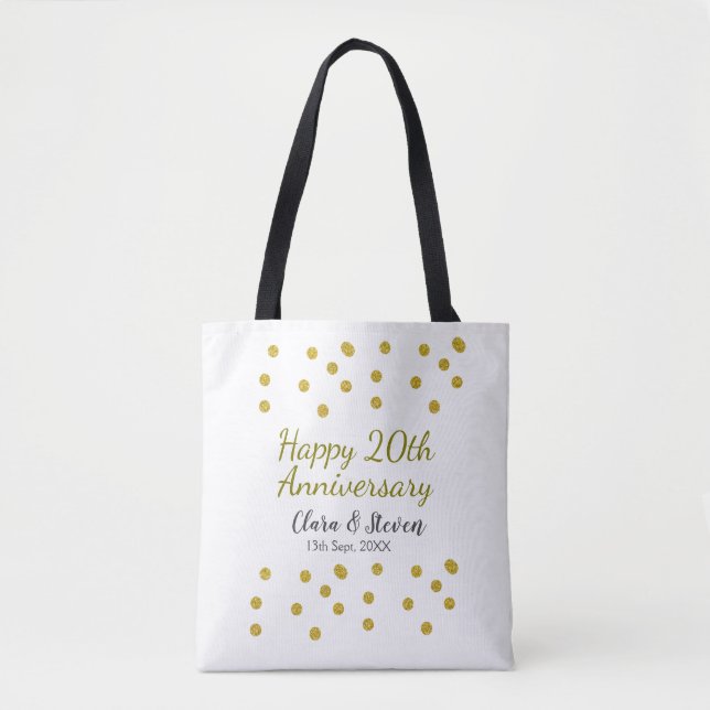 Golden dots glitter happy 20th anniversary wedding tygkasse (Framsida)