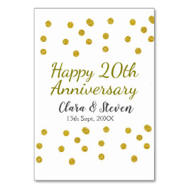 Golden dots glitter lycklig 20-årsjubileum bröllop bordsnummer