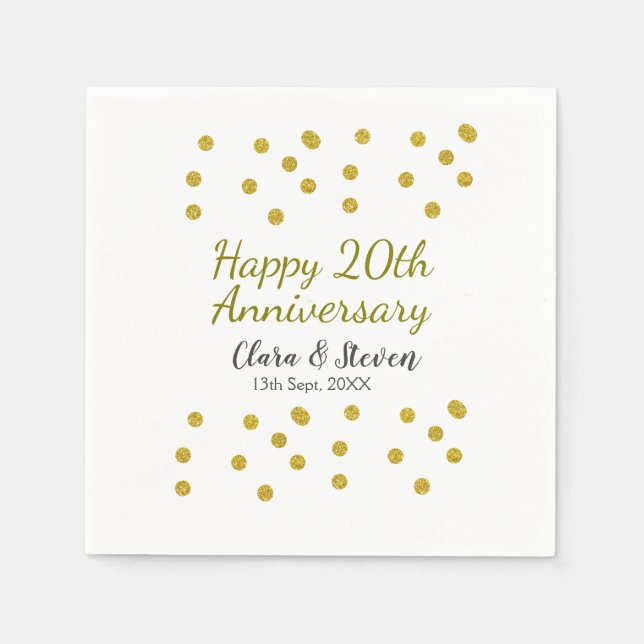 Golden dots glitter lycklig 20-årsjubileum bröllop pappersservett (Framsidan)
