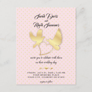 Golden Doves and Svanar, ett Golden Heart Bröllop Inbjudningar