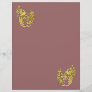 Golden Doves Flowers Plum Scrapbook Papper