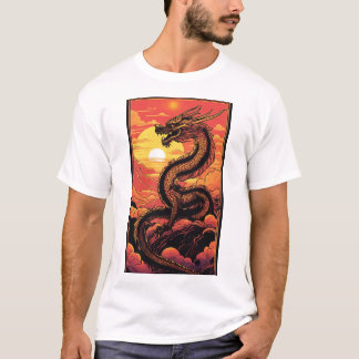 "Golden Dragon at Sunrise - Vaporwave Elegance" T Shirt