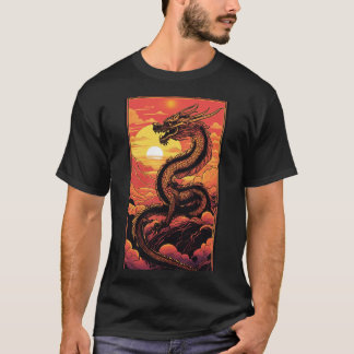 "Golden Dragon at Sunrise - Vaporwave Elegance" T Shirt