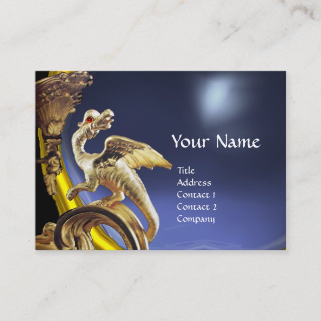 GOLDEN DRAGON BLUE TOPAZ Monogram Visitkort (Framsida)