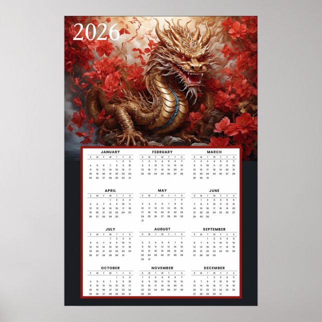 Golden Dragon Calendar 2026 – Autumn Fire  Poster (Framsidan)