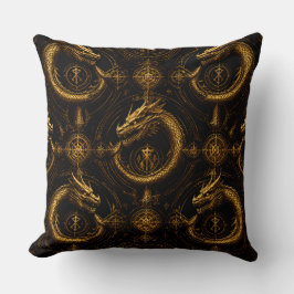 Golden Dragon Dark Fantasy Pillow Kudde
