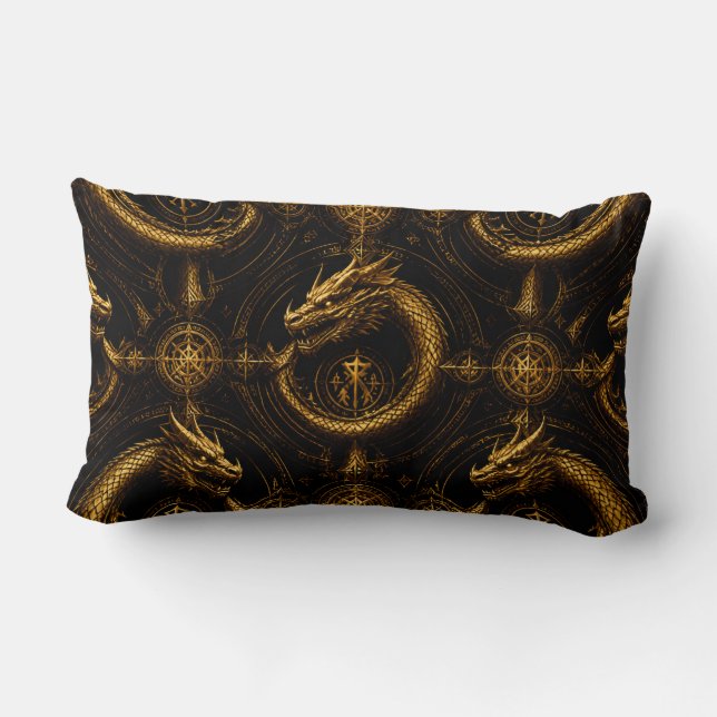 Golden Dragon Dark Fantasy Pillow Lumbarkudde (Baksida)