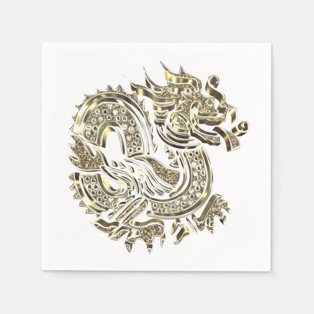 Golden Dragon Elegant Faux Gold Foil Logotyp Pappersservett (Framsidan)