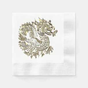Golden Dragon Elegant Faux Gold Foil Logotyp Pappersservett