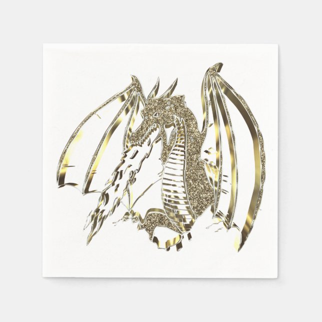 Golden Dragon Elegant Fire-Andning Dragon Pappersservett (Framsidan)