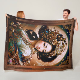 Golden Dragon Geisha Girl AI Art av Xzendor 7 Fleecefilt