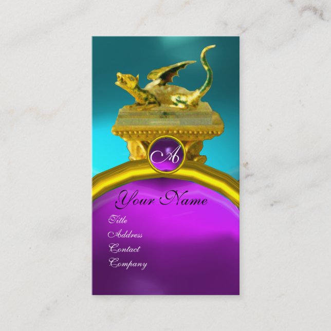GOLDEN DRAGON GEM MONOGRAM, blue lila ametyst Visitkort (Framsida)