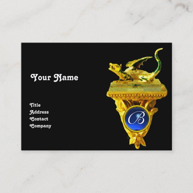GOLDEN DRAGON GEM MONOGRAM,gult svart,blått Visitkort (Framsida)