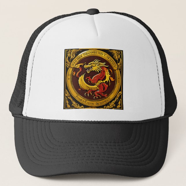"Golden Dragon Hats: Intrikalt Designade huvudbona Keps (Framsida)