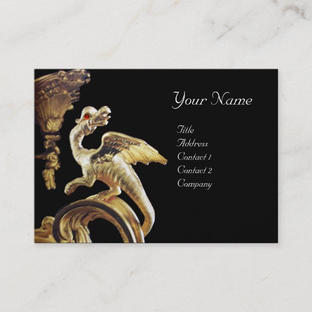 GOLDEN DRAGON IN BLACK Monogram Platinum Silver Visitkort (Framsida)