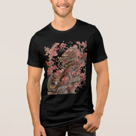 Golden Dragon in Sakura Tree Artwork T Shirt