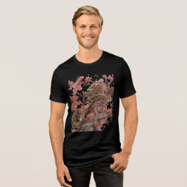 Golden Dragon in Sakura Tree Artwork T Shirt
