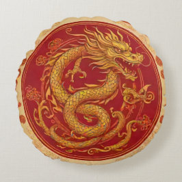 Golden Dragon Kinesisk ny årsplan Rund Pillow Kudde