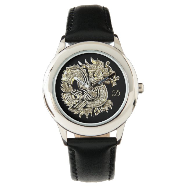 Golden Dragon Logotyp Add Monogram Elegant Armbandsur (Framsida)