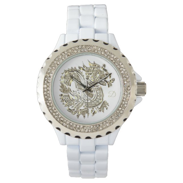 Golden Dragon Logotyp Add Monogram Elegant Armbandsur (Framsida)