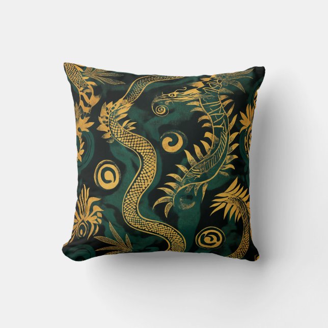 Golden Dragon Mönster Pillow Kudde (Framsida)