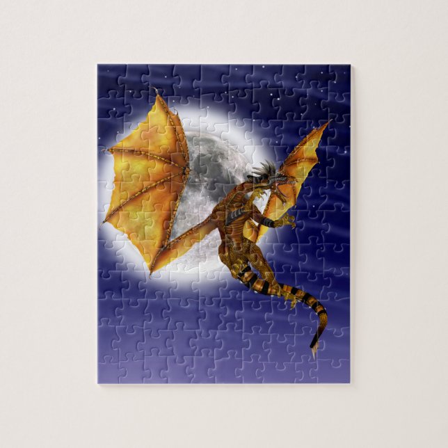 Golden Dragon Mythical Fantasy Creature Lila Himme Pussel (Vertikal)
