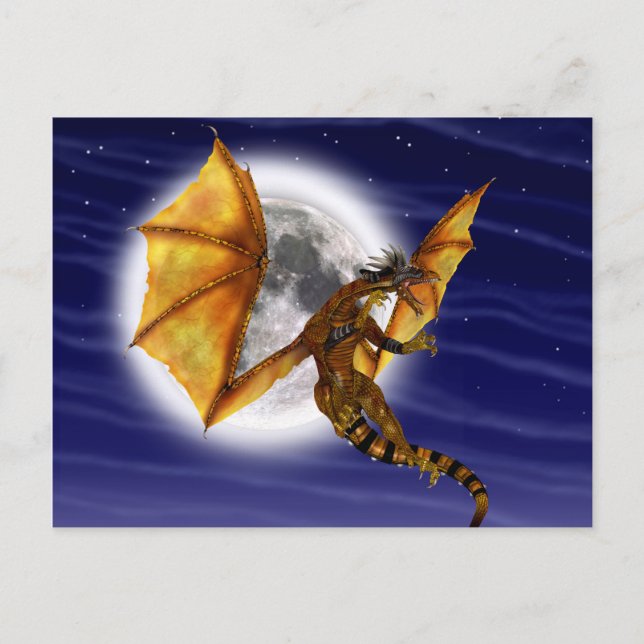Golden Dragon Mythical Fantasy Creature Lila Himme Vykort (Framsida)