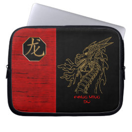 Golden Dragon on Black and Red - Personlig Laptop Sleeve