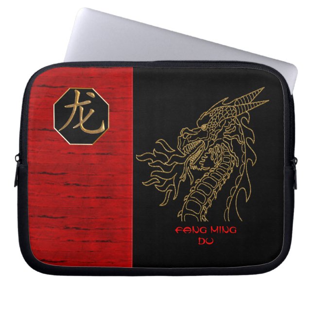 Golden Dragon on Black and Red - Personlig Laptop Sleeve (Framsidan)