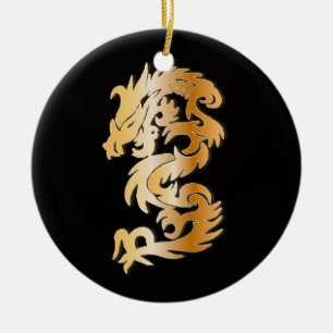 Golden Dragon on Black Julgransprydnad Keramik