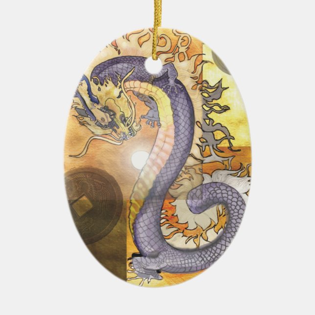 Golden Dragon~ornament Julgransprydnad Keramik (Framsidan)